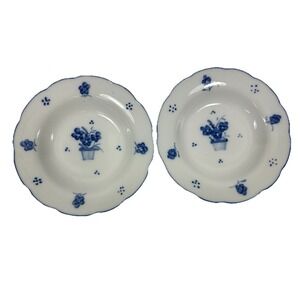 Bia Cordon Bleu Rimmed Soup Bowls Bouquet Flower Pot Blue & White Set Of 2 8"